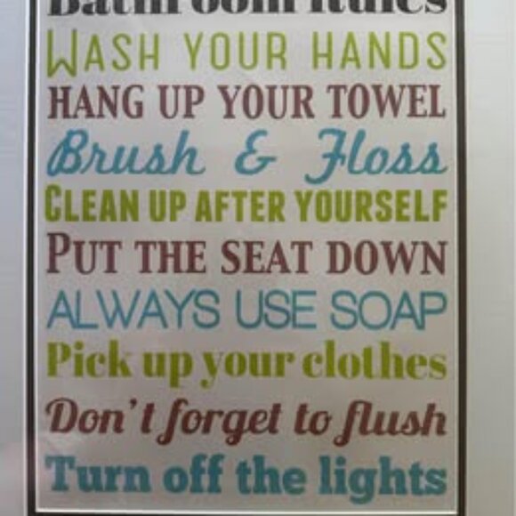 NEW Bathroom Rules framed canvas print - Picture 2 of 5
